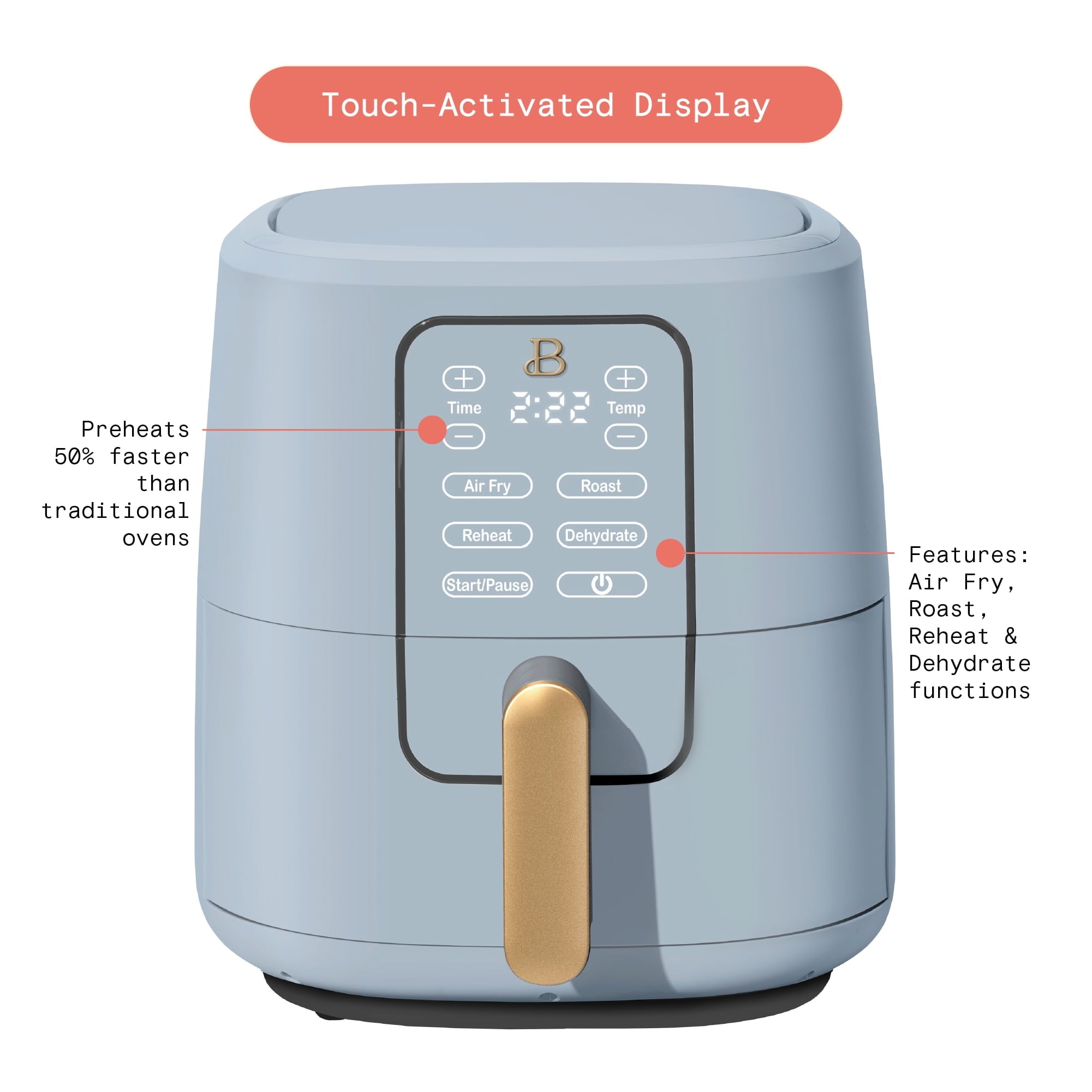 Beautiful 6 Qt Air Fryer with TurboCrisp Technology and Touch-Activated Display, White Icing by Drew Barrymore