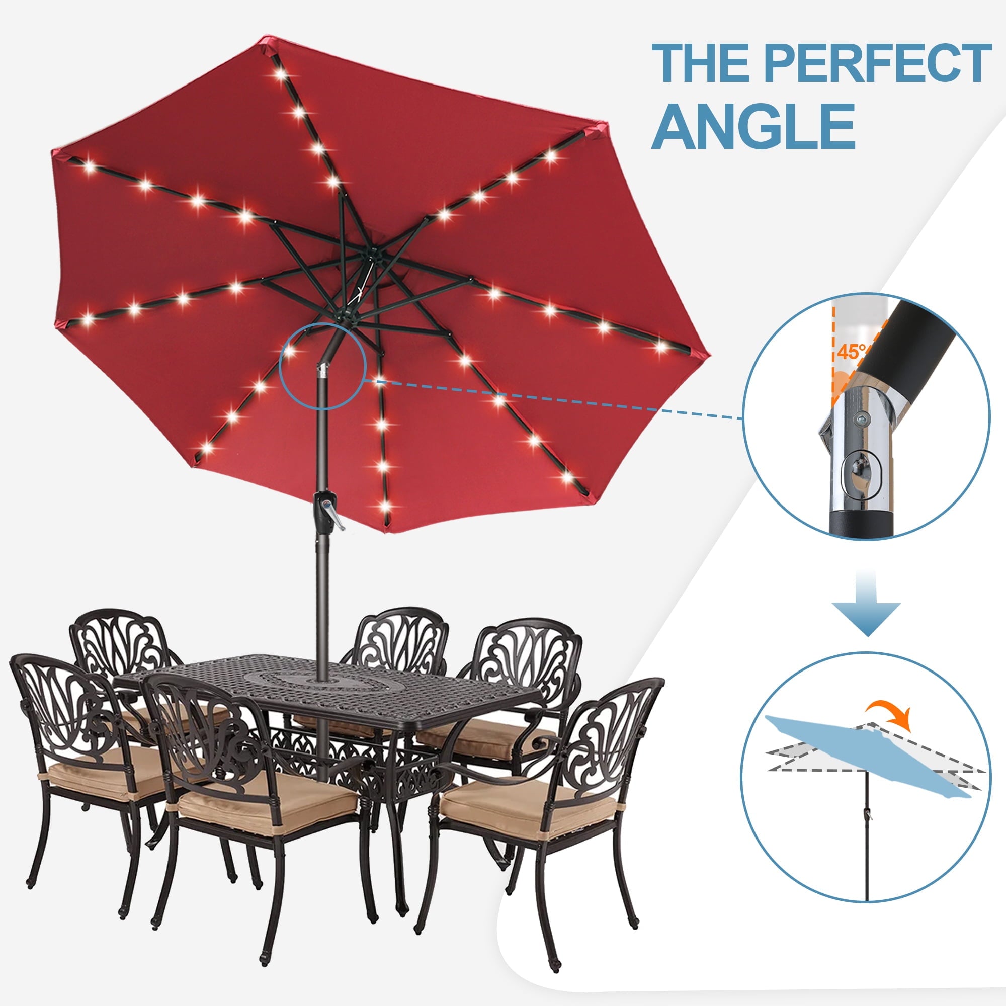 ABCCANOPY 7.5ft Patio Solar Umbrella LED Outdoor Umbrella with Tilt and Crank, Turquoise