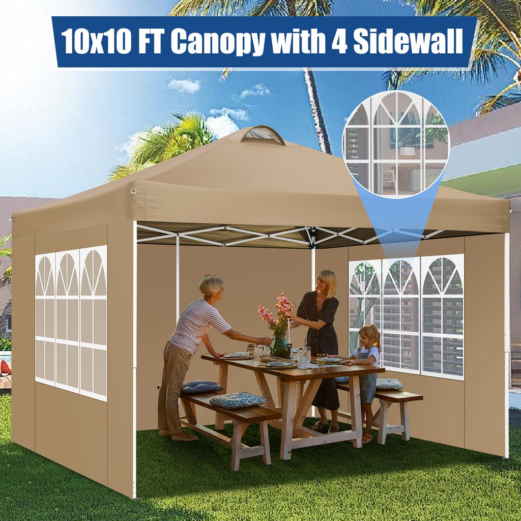 10'x10' EZ Pop Up Canopy with Top Vent, Large Commercial Tent, Waterproof and Sunproof with 4 Removable Sidewalls, Suitable for Weddings come with 4 Sandbags (Black)