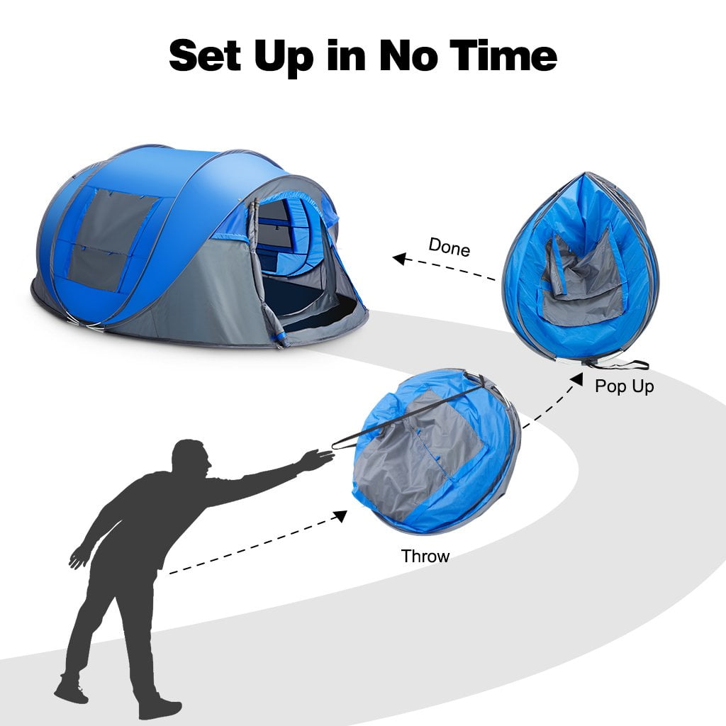 4 Person Pop Up Tents for Camping, CoPedvic Waterproof Instant Family Tents Upgraded Large Size with 2 Doors, Blue