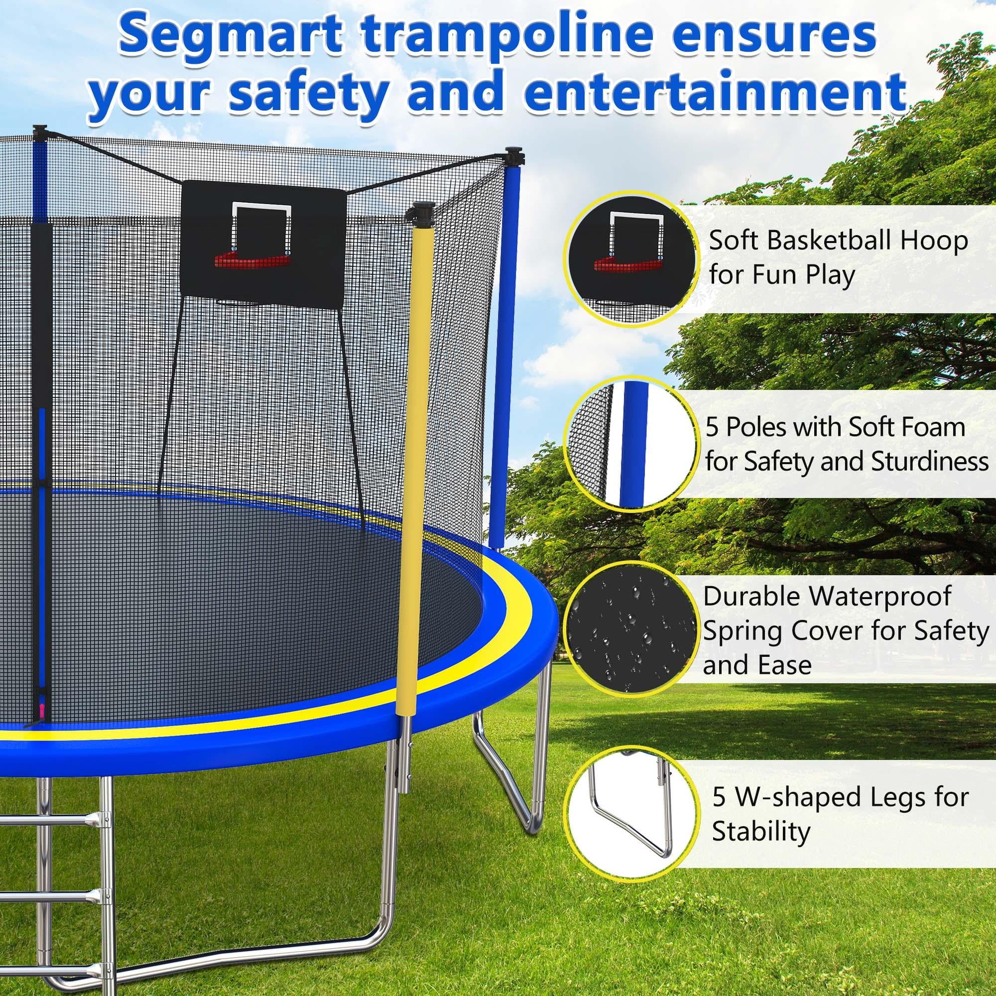 14ft Trampoline with Basketball Hoop, SEGMART Upgraded Round Kids Outdoor Trampoline with Enclosure, Heavy-Duty Backyard Trampoline for Adults and Kids, Blue