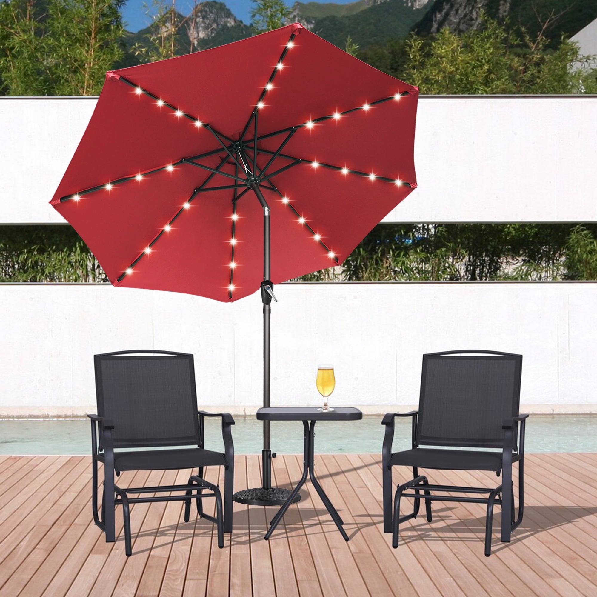 ABCCANOPY 7.5ft Patio Solar Umbrella LED Outdoor Umbrella with Tilt and Crank, Turquoise