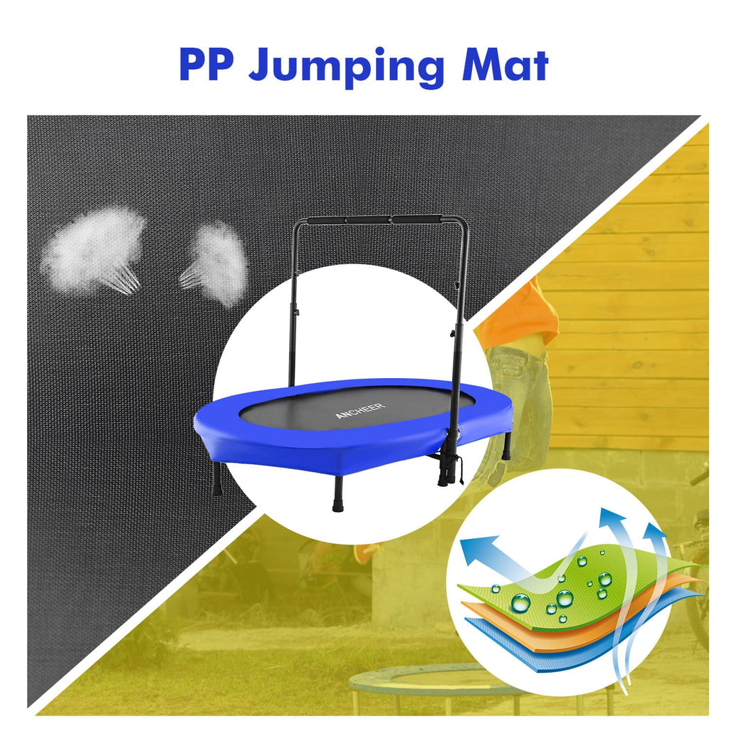 ANCHEER Foldable Trampoline, Mini Rebounder Trampoline with Adjustable Handle, Exercise Trampoline, Parent Child Trampoline Max 220lbs