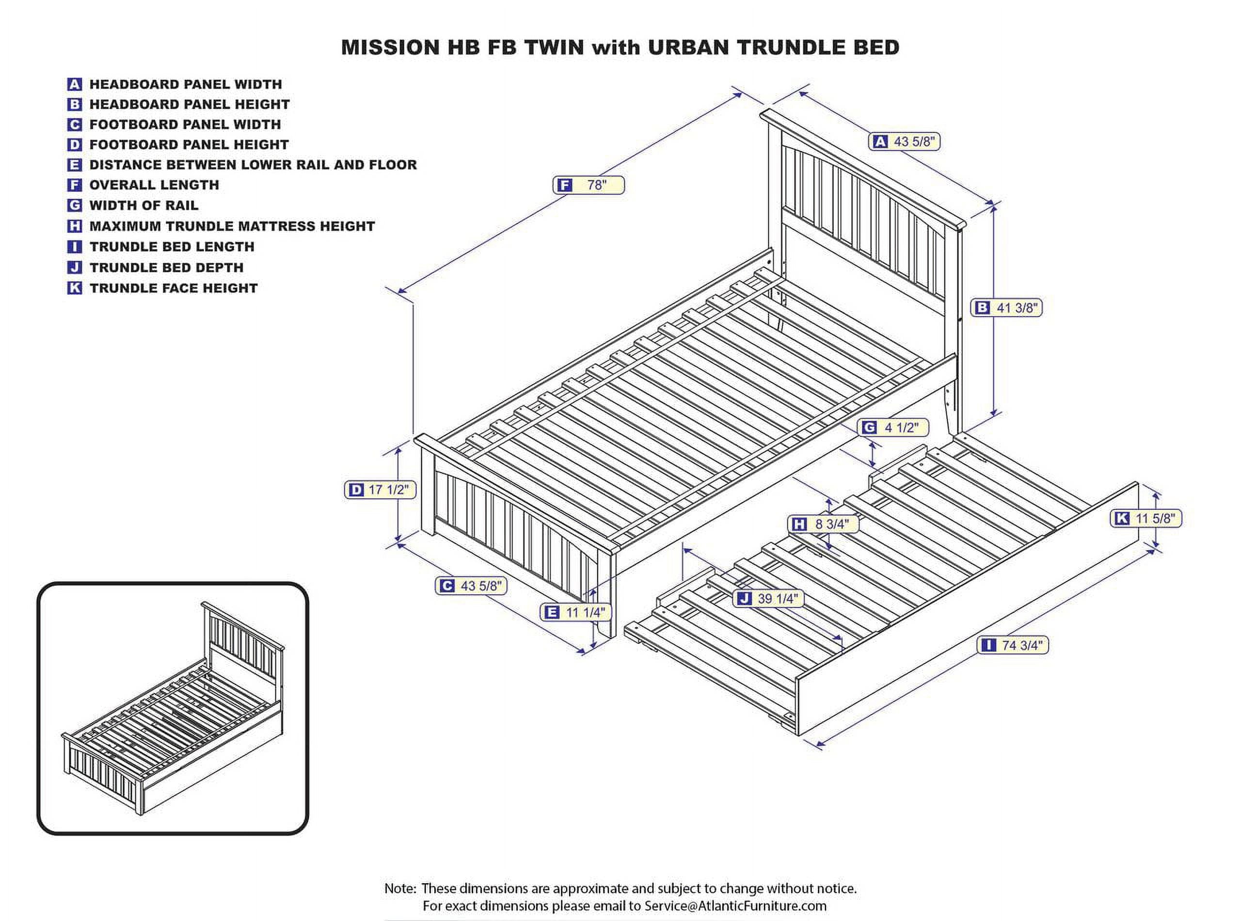 AFI Mission Full Platform Bed with Footboard and Twin Trundle in Walnut