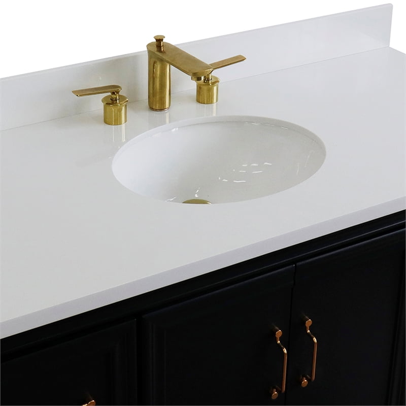 49 in. Single Wooden Vanity  Dark Gray with White Quartz Oval Sink