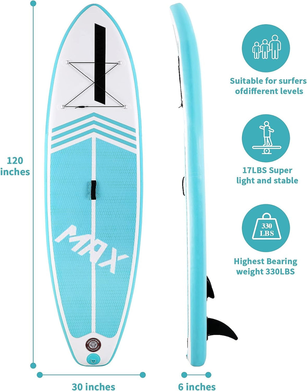 10' Inflatable Stand up Paddle Board 6' Thick  SUP Paddle Board with Paddleboard Accessories Triple Action Pump Fishing Green