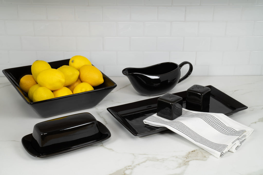 10 Strawberry Street Nova Square 40 Piece Stoneware Dinnerware Set, Gray