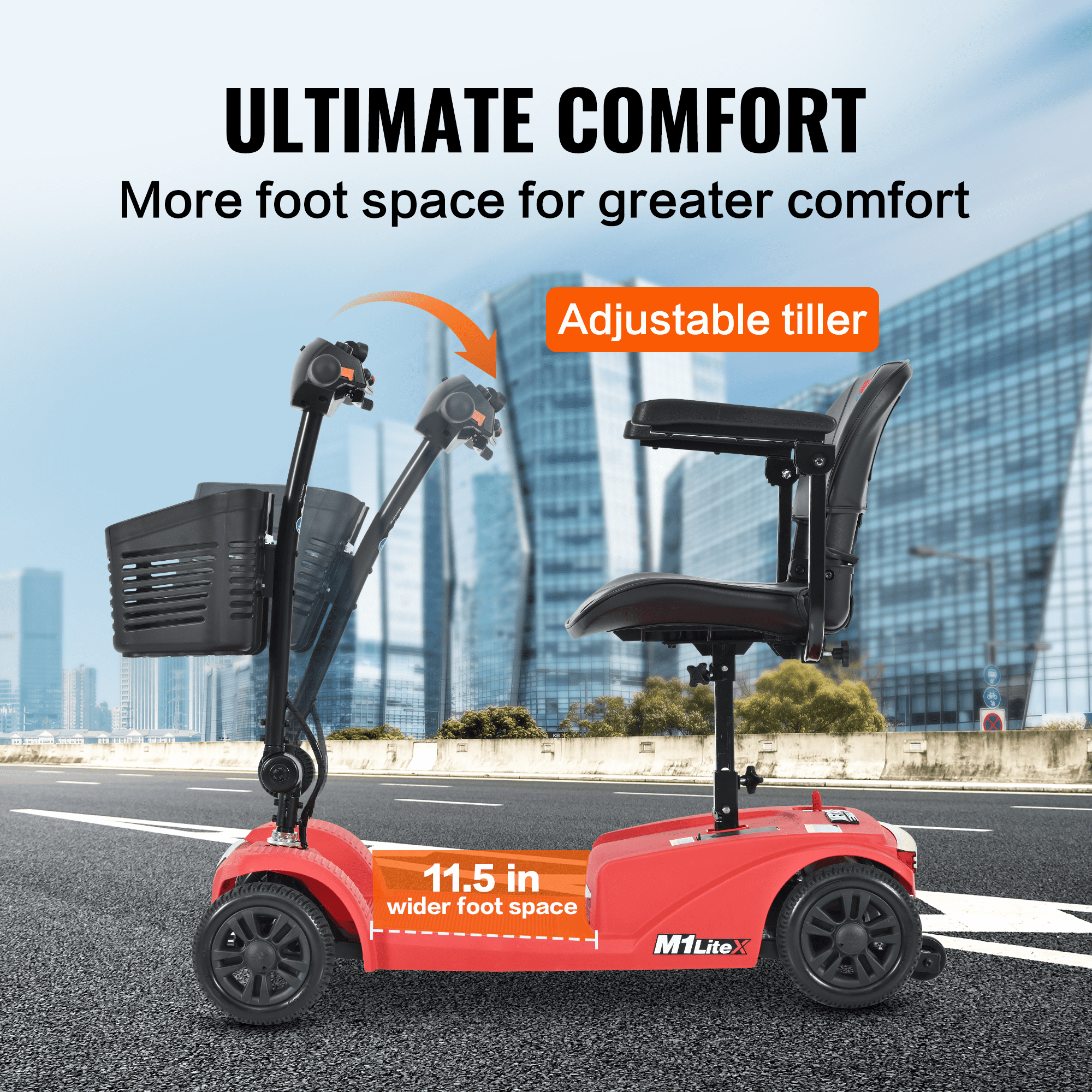 4 Wheels Mobility Scooter, Folding Lightweight Travel Mobility Scooter with Front & Rear LED Light, Heavy Duty Electric Motorized Scooters for Seniors Adults, Compact Mobility Scooter, Red