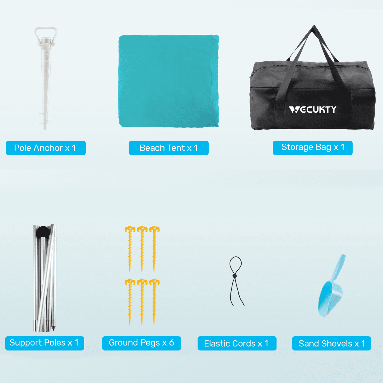 Beach Canopy Tent Sun Shade, VECUKTY 12x12 FT Beach Tent Sun Shelter UPF 50+ UV Protection with Sandbags , 1 Stability Poles and Ground Pegs and Anti-Wind Ropes,Blue