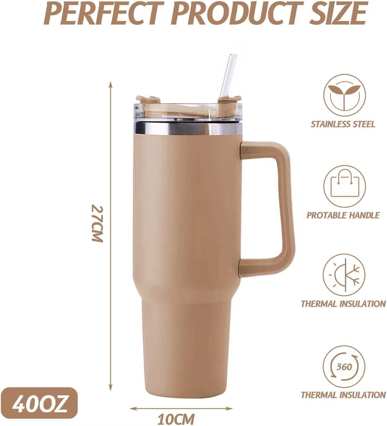 40 oz Tumbler with Handle Stainless Steel Insulated Travel Coffee Mug Double Wall Vacuum Straw for Ice Drinks & Hot