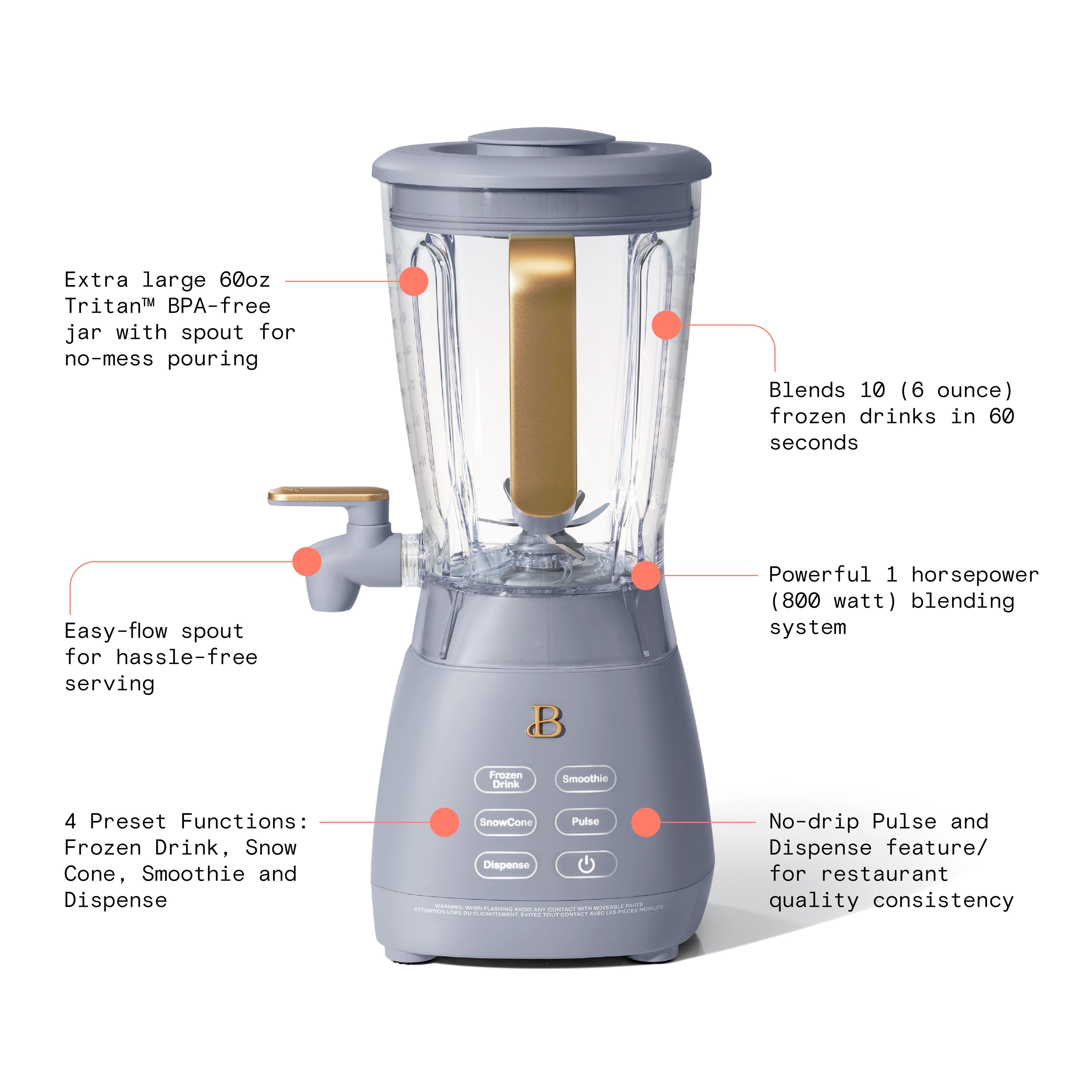 Beautiful Slush Crush 60 oz 4-Speed Frozen Drink Maker, White Icing by Drew Barrymore