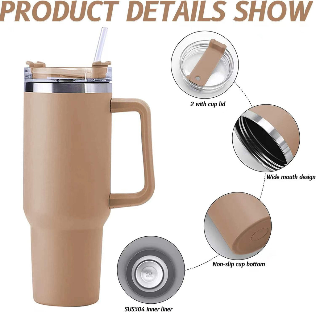 40 oz Tumbler with Handle Stainless Steel Insulated Travel Coffee Mug Double Wall Vacuum Straw for Ice Drinks & Hot