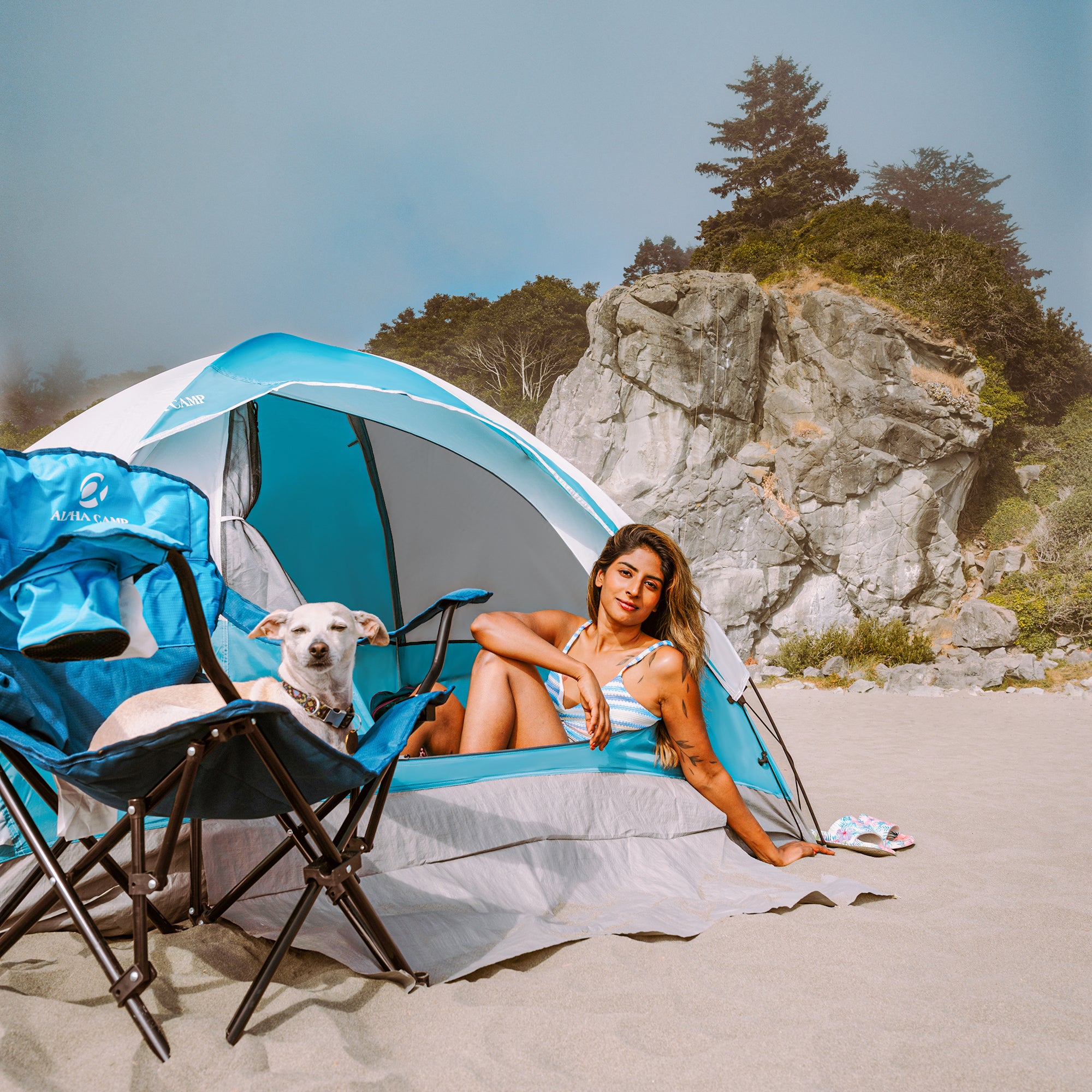 Alpha Camper 2-Person Camping Dome Tent Waterproof Portable Tent with Carry Bag, Blue