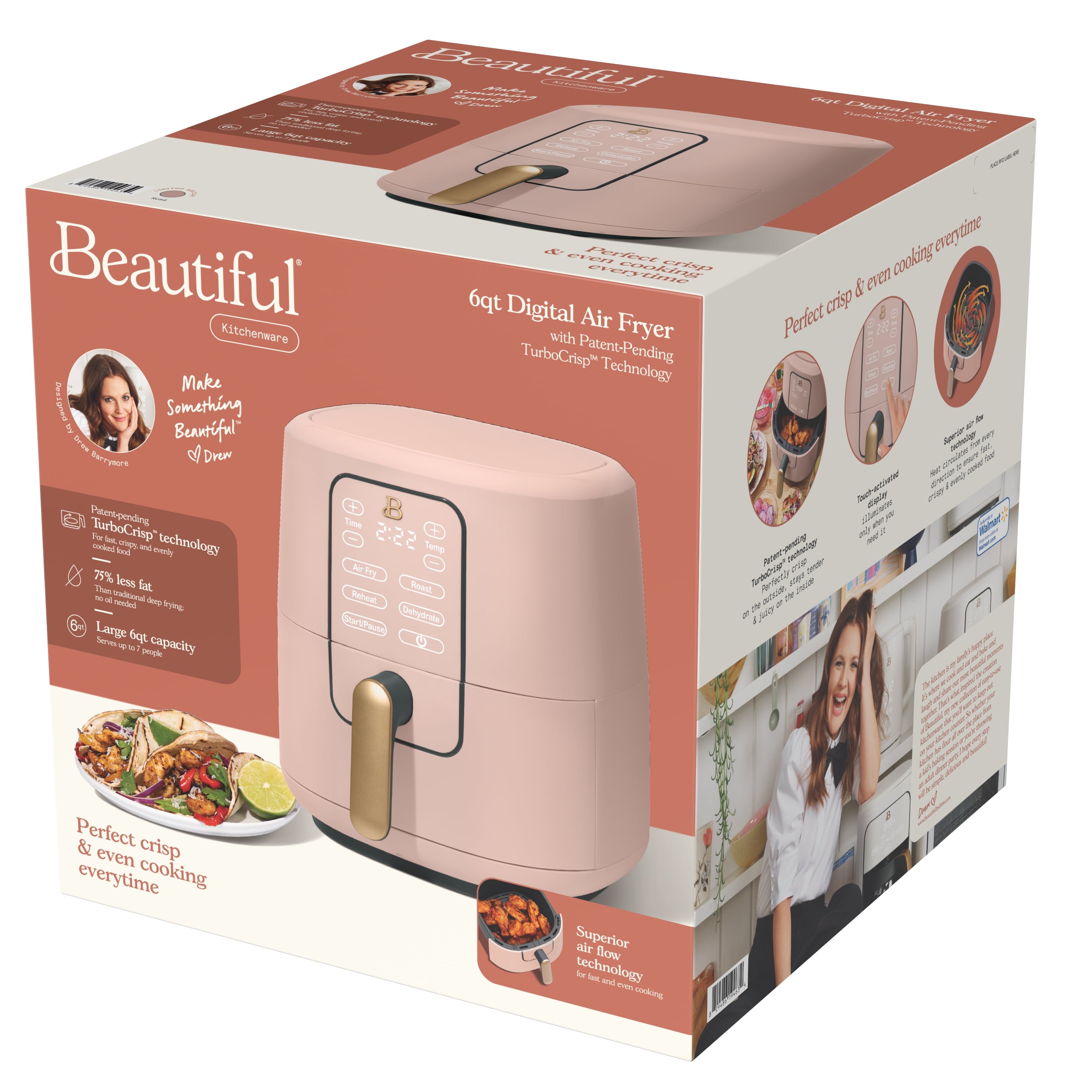 Beautiful 6 Qt Air Fryer with TurboCrisp Technology and Touch-Activated Display, White Icing by Drew Barrymore
