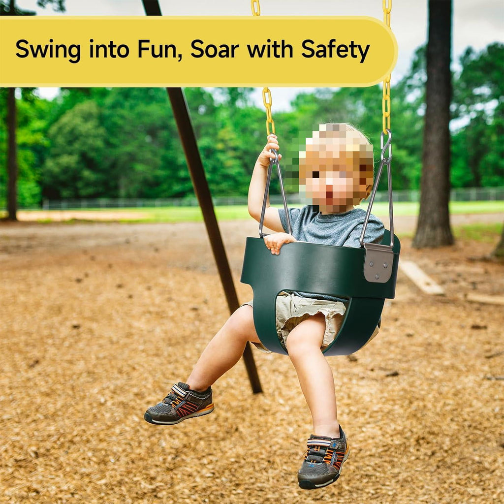 ANGGREK Assembled High Back Full Bucket Toddler Game Swing Seat Green, Game Swing, Home Swing