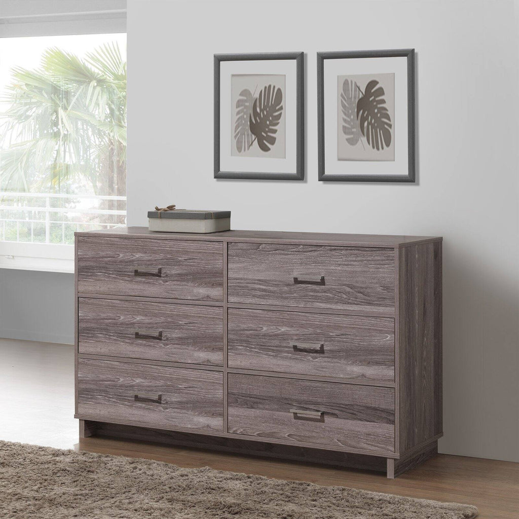Ameriwood Home Lennon Tall 5 Drawer Dresser, Medium Brown and Faux Rattan