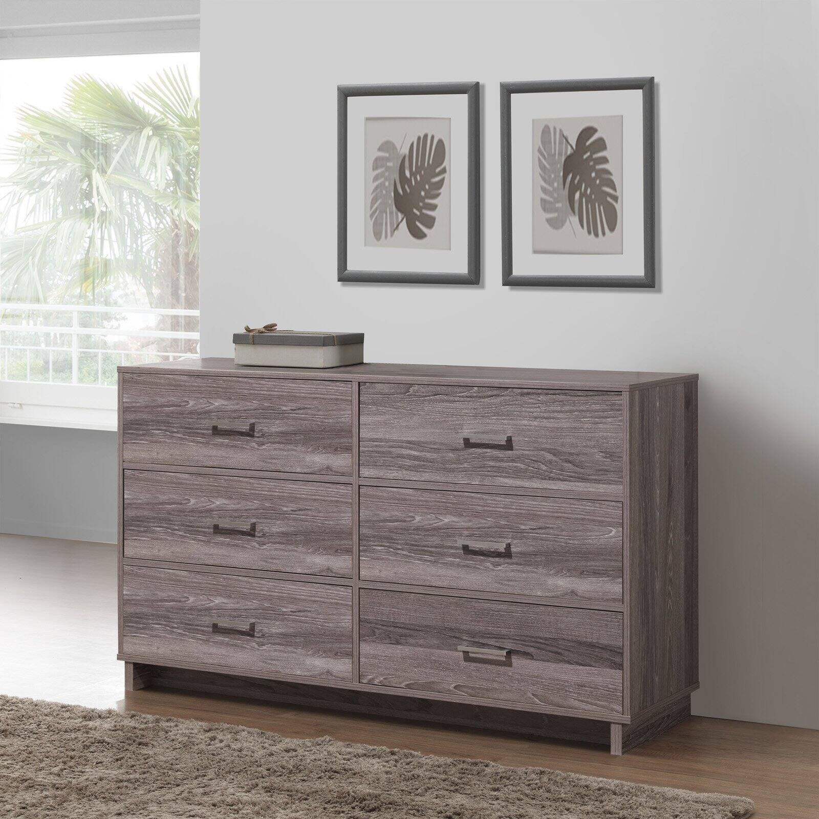 Ameriwood Home Lennon Tall 5 Drawer Dresser, Medium Brown and Faux Rattan