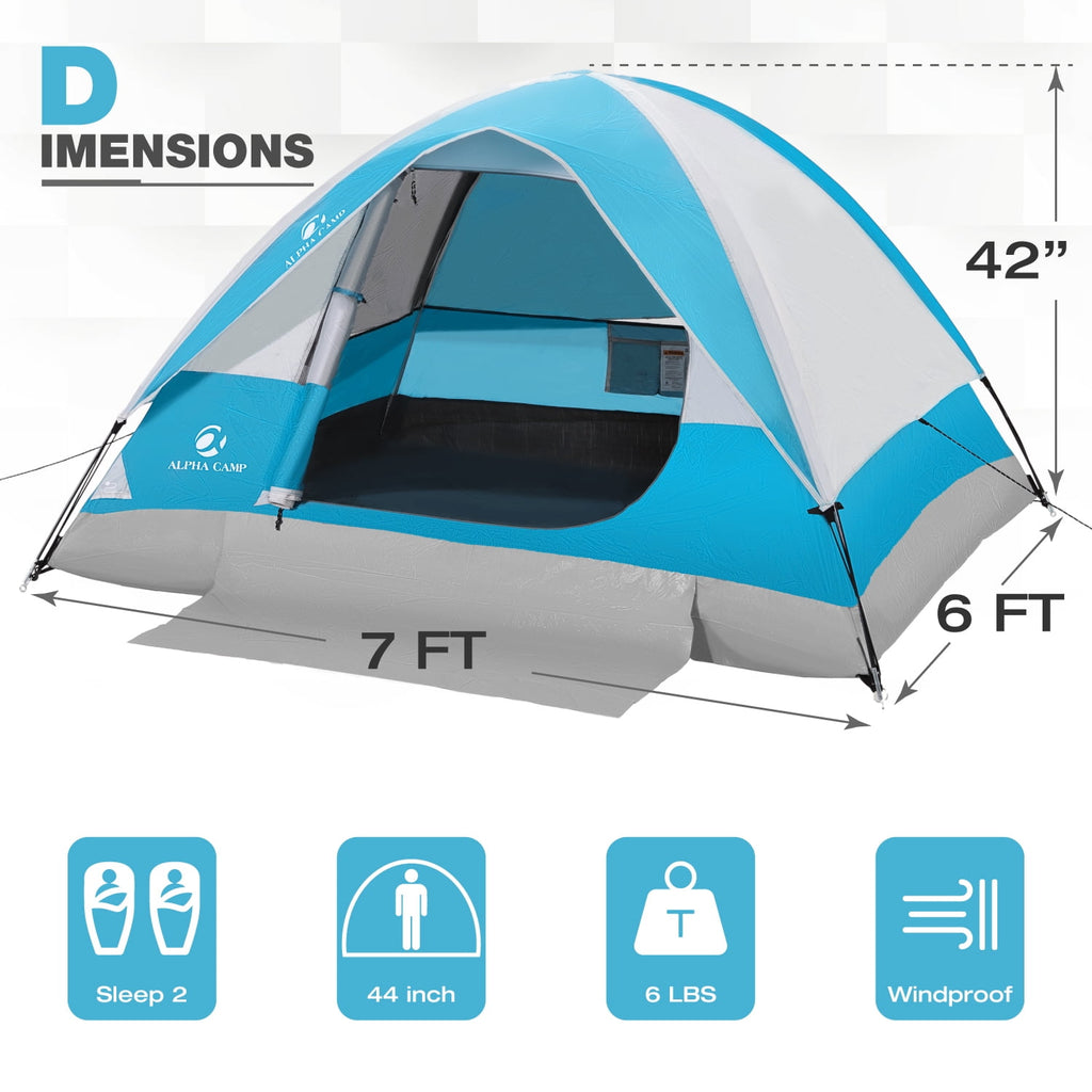 Alpha Camper 2-Person Camping Dome Tent Waterproof Portable Tent with Carry Bag, Blue