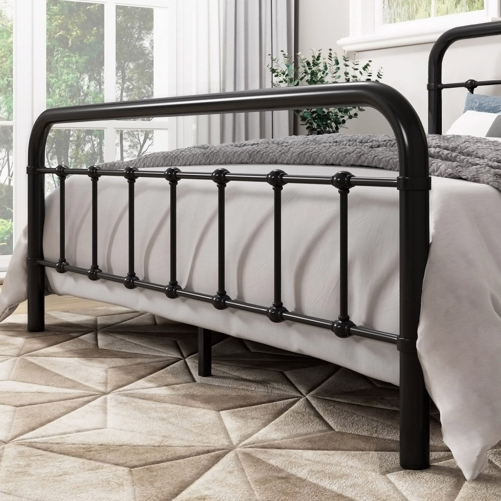 Allewie Queen Size Metal Platform Bed Frame with Victorian Style Wrought Iron-Art Headboard/Footboard, White