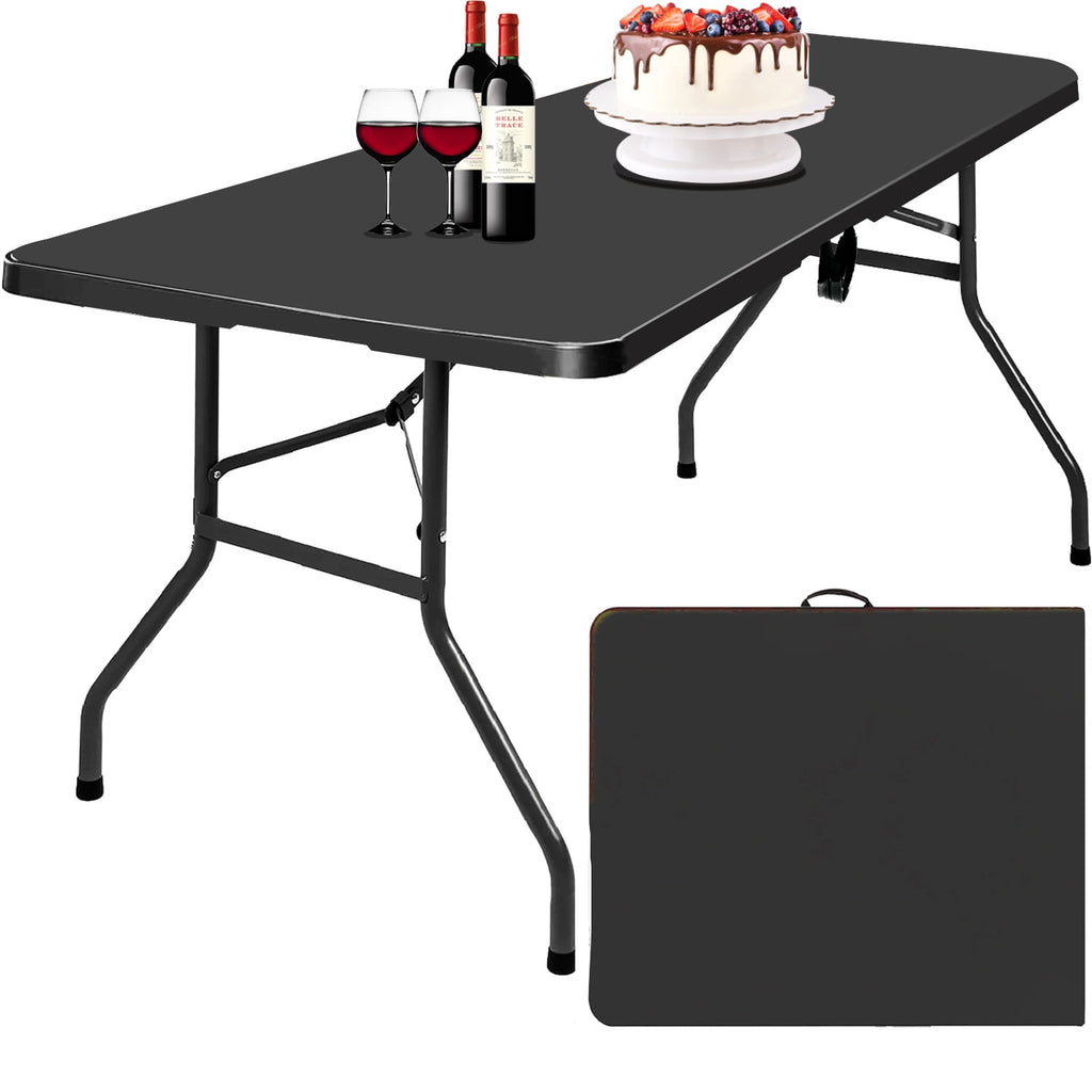 6 ft Rectangular Plastic Folding Table for Indoor Outdoor,Parties, Weddings, BBQs, Camping,Black