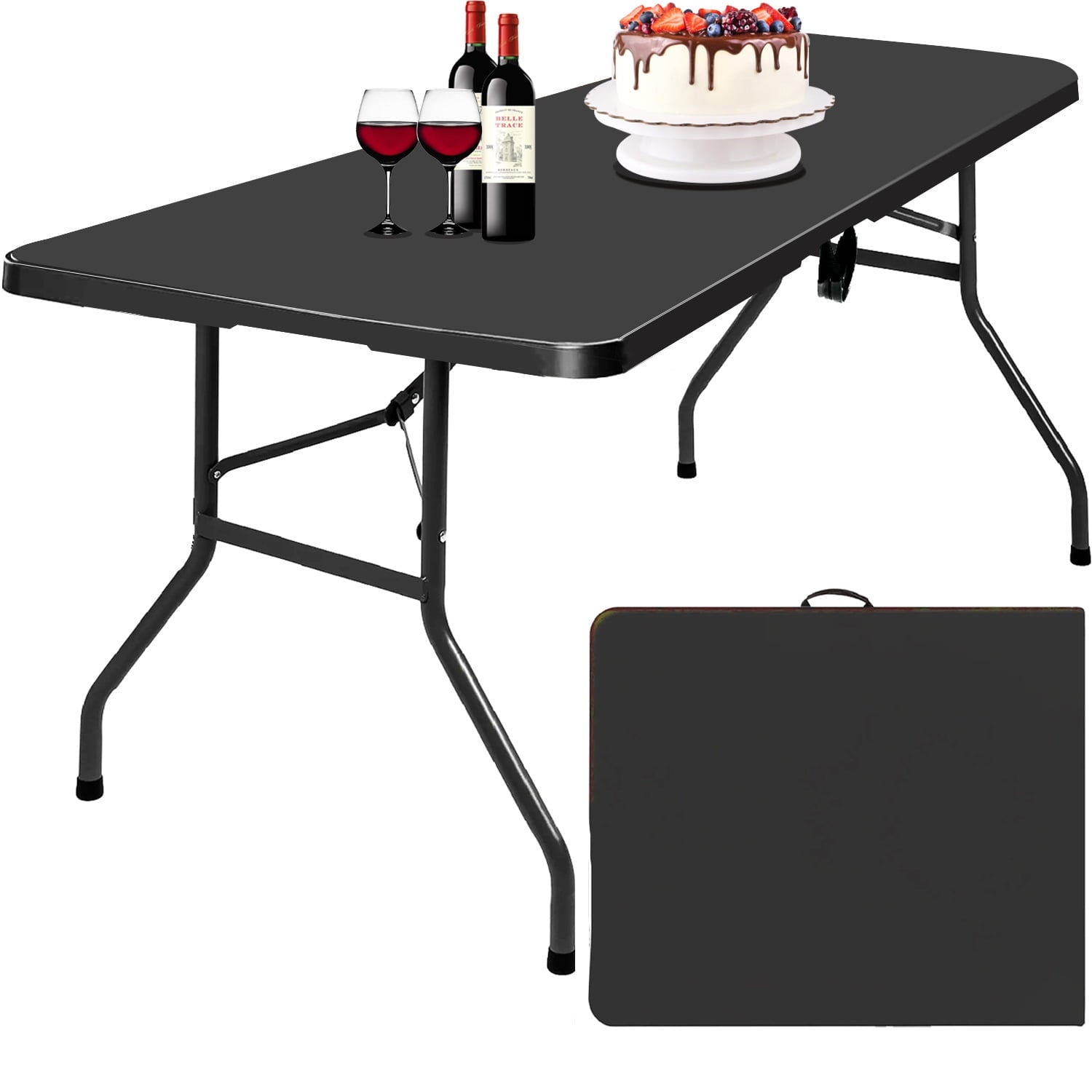 6 ft Rectangular Plastic Folding Table for Indoor Outdoor,Parties, Weddings, BBQs, Camping,Black