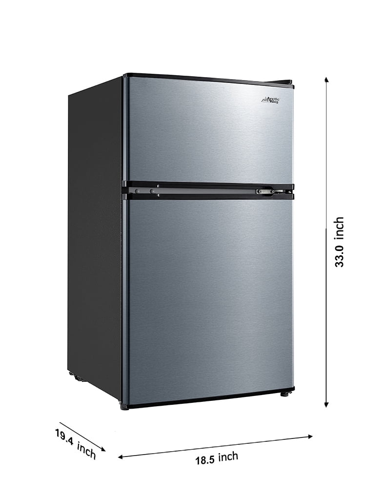 Arctic King 3.2 Cu ft Two Door Compact Refrigerator with Freezer, Stainless Steel, E-star