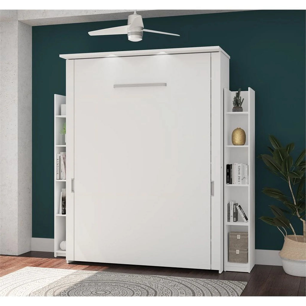 Atlin Designs 86" Modern Wood Queen Murphy Bed and 2 Storage Units in White