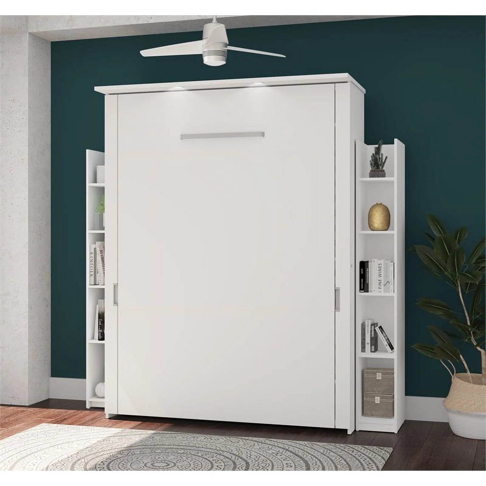 Atlin Designs 86" Modern Wood Queen Murphy Bed and 2 Storage Units in White