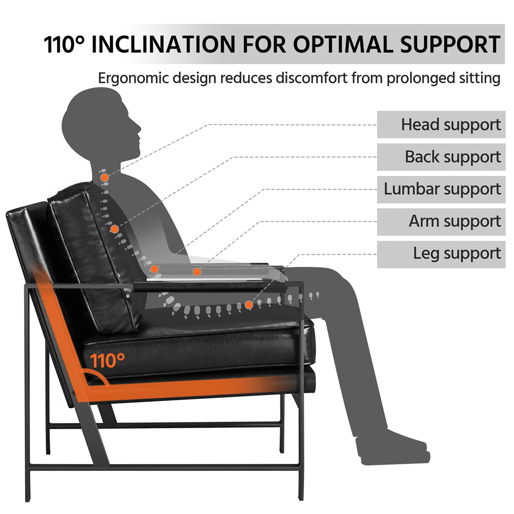 Alden Design Mid-Century Modern Accent Chair with Metal Frame, Brown Faux Leather