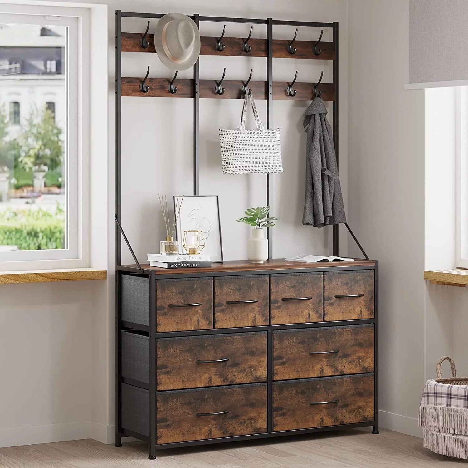 8 Drawer Dresser, Chest of Drawers for Bedroom Living Room, Entryway, Fabric Storage Chest for Closets (Rustic Brown)