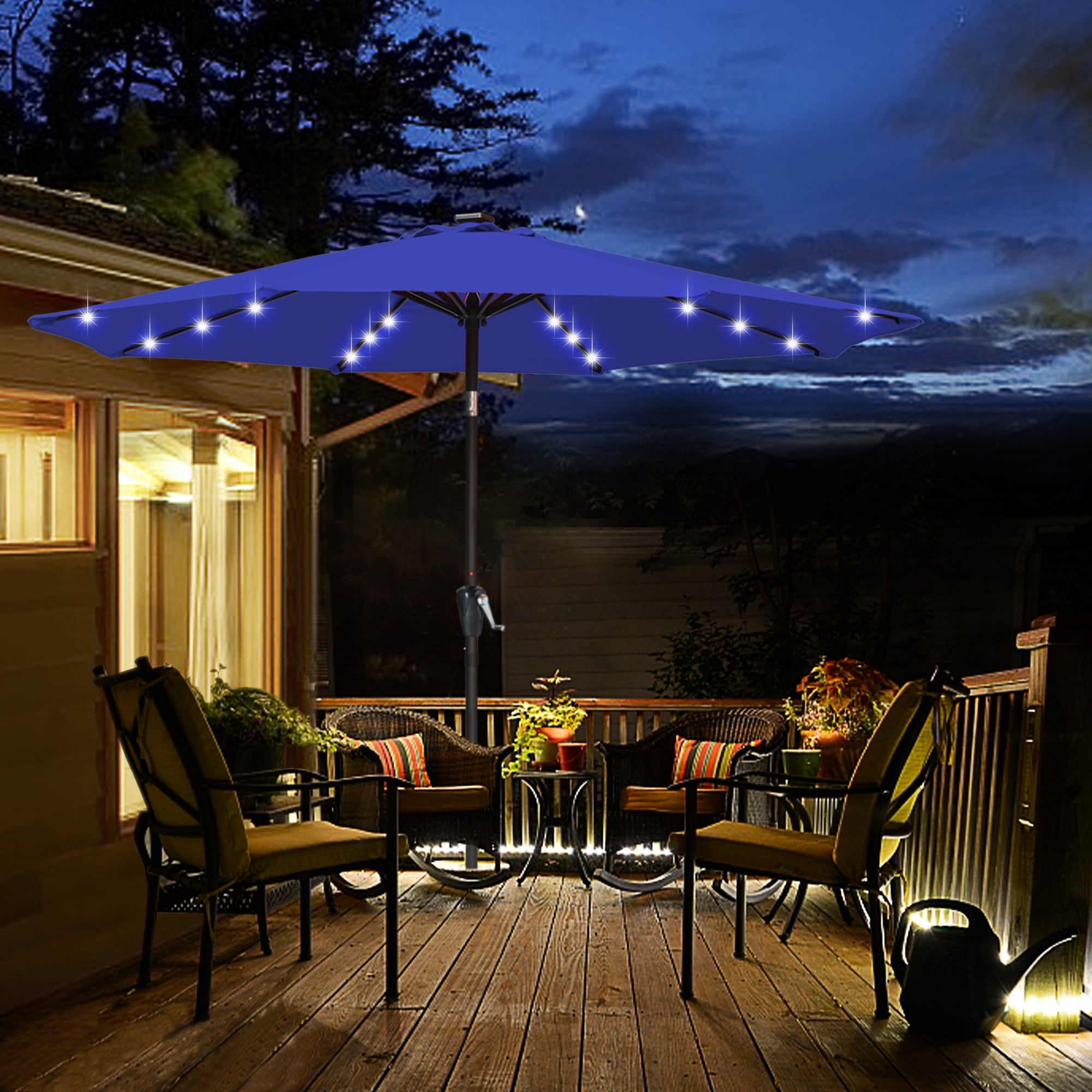 ABCCANOPY 7.5ft Patio Solar Umbrella LED Outdoor Umbrella with Tilt and Crank, Turquoise