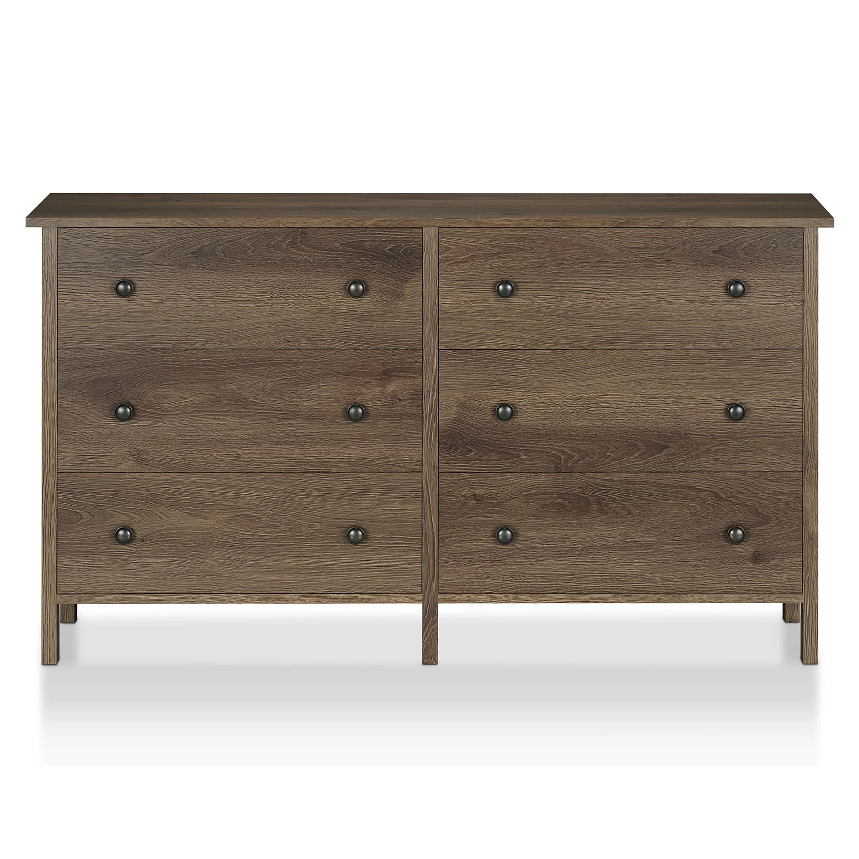24/7 Shop At Home Rim Wood 6-Drawer Dresser for Bedroom, Distressed Walnut