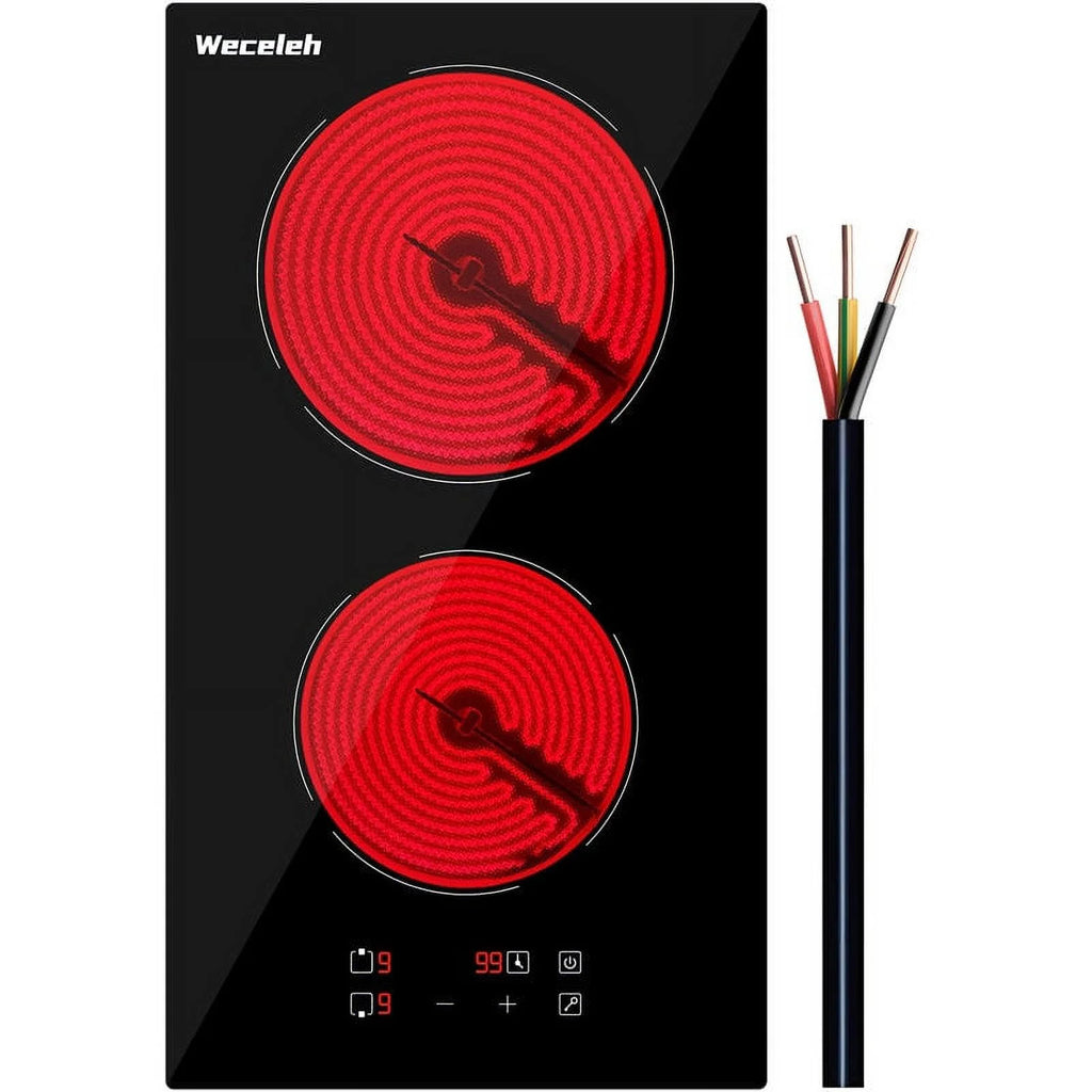 12 inch Electric Cooktop, 2 Burner Electric Stove, 220V, 3000W (No Plug)