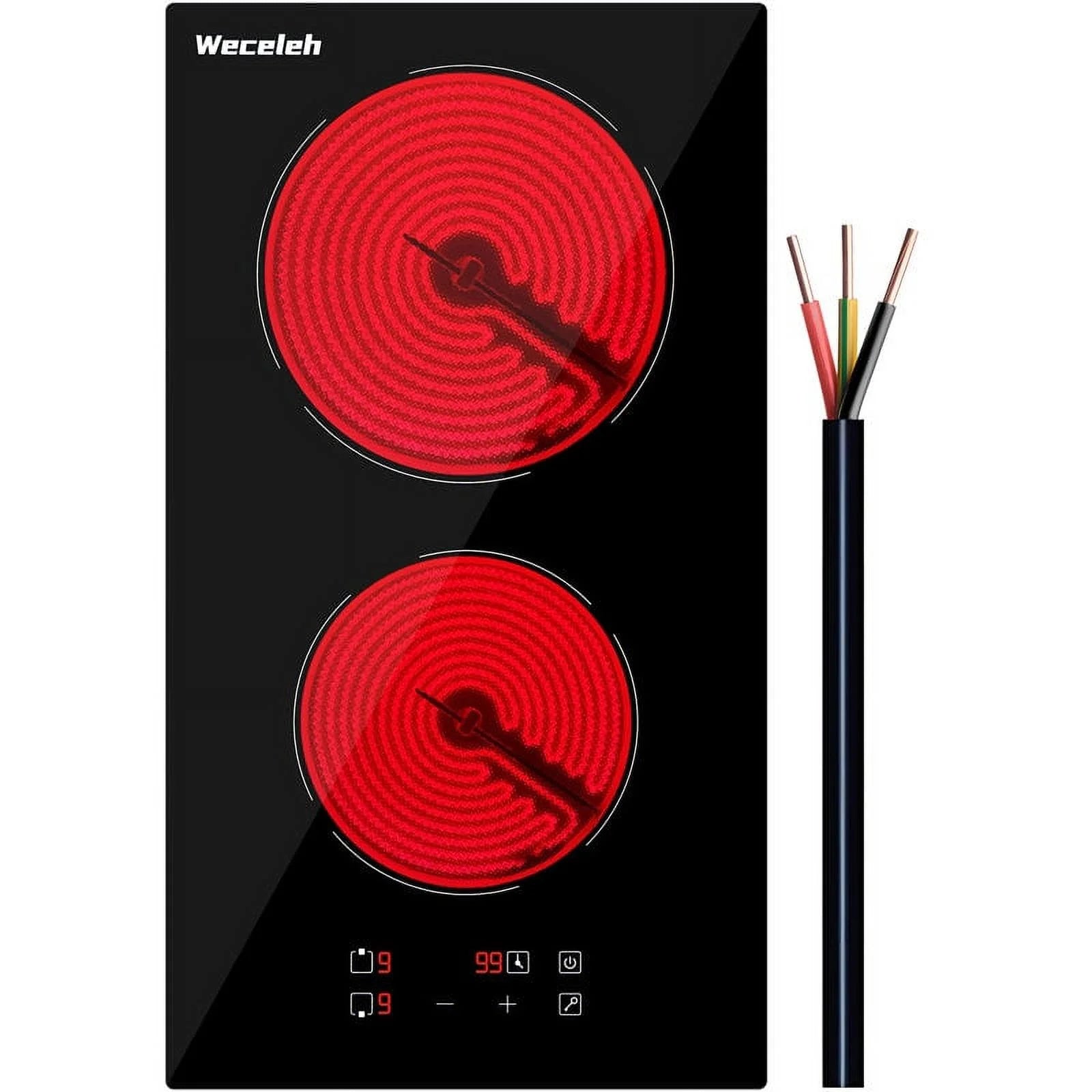 12 inch Electric Cooktop, 2 Burner Electric Stove, 220V, 3000W (No Plug)