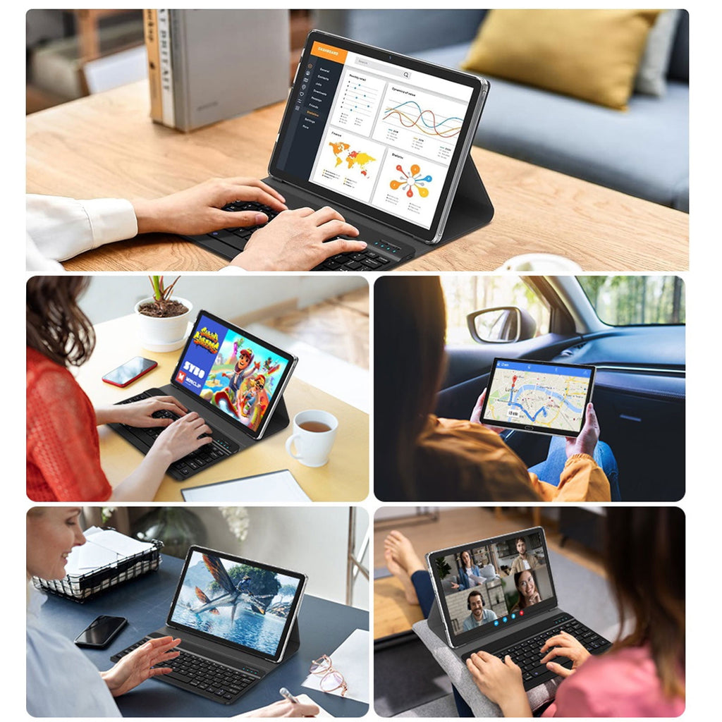 2024 Newest Android 13 Tablet with Keyboard, 10.1 inch Tablet,4 + 64GB Storage, Octa-Core, Android Tablet with Dual Camera, Google GMS Certified, Wifi, Bluetooth 4.2, 2-in-1 Android Tablets by DOMATON