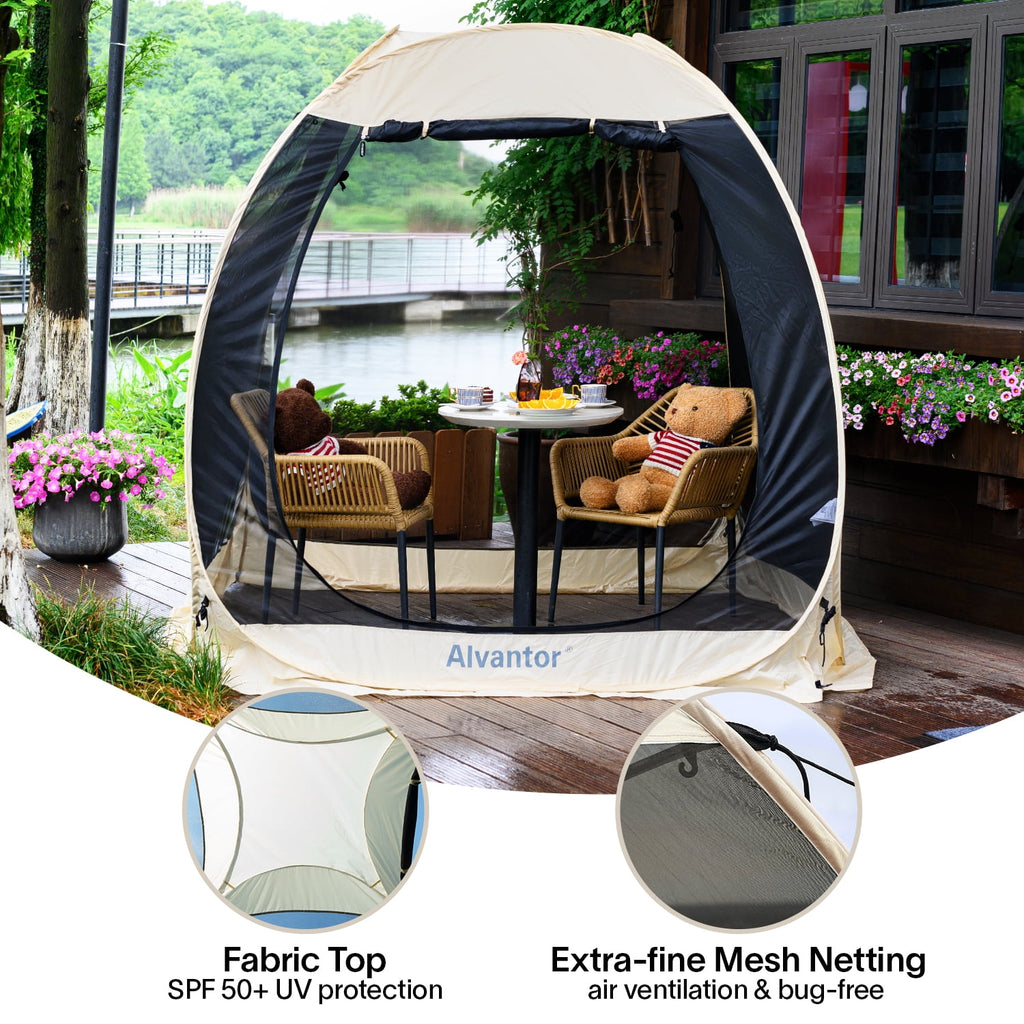 Alvantor Screen House Room Camping Tent Outdoor Canopy Dining Gazebo Pop Up Sun Shade Hexagon Shelter Mesh Walls Not Waterproof 10'x10' Beige