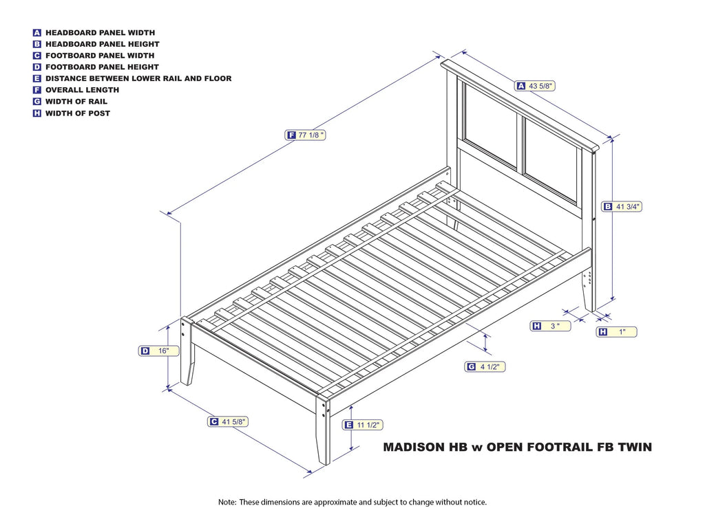 AFI Madison Twin Solid Wood Platform Bed with Panel Headboard in Walnut