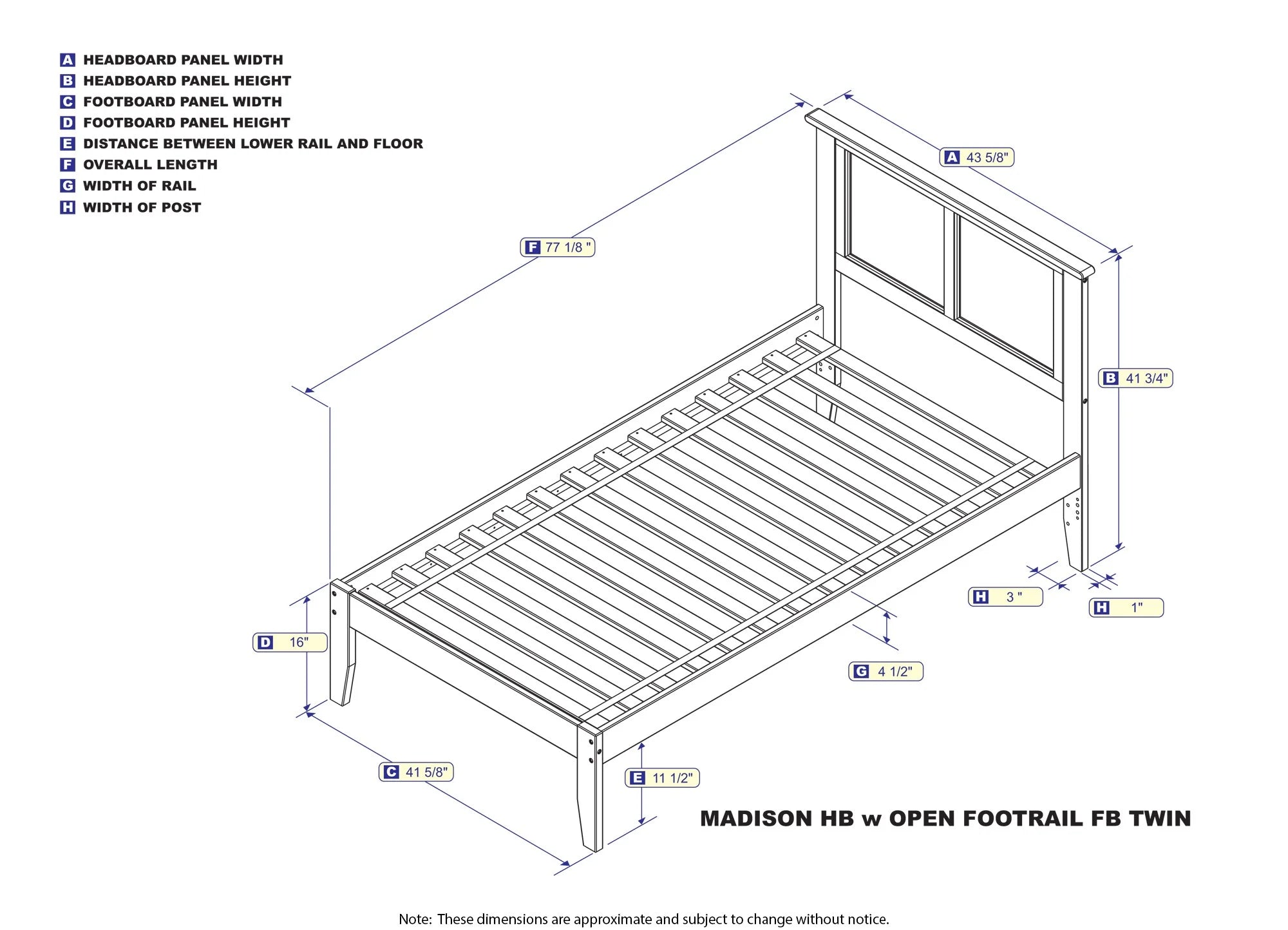 AFI Madison Twin Solid Wood Platform Bed with Panel Headboard in Walnut