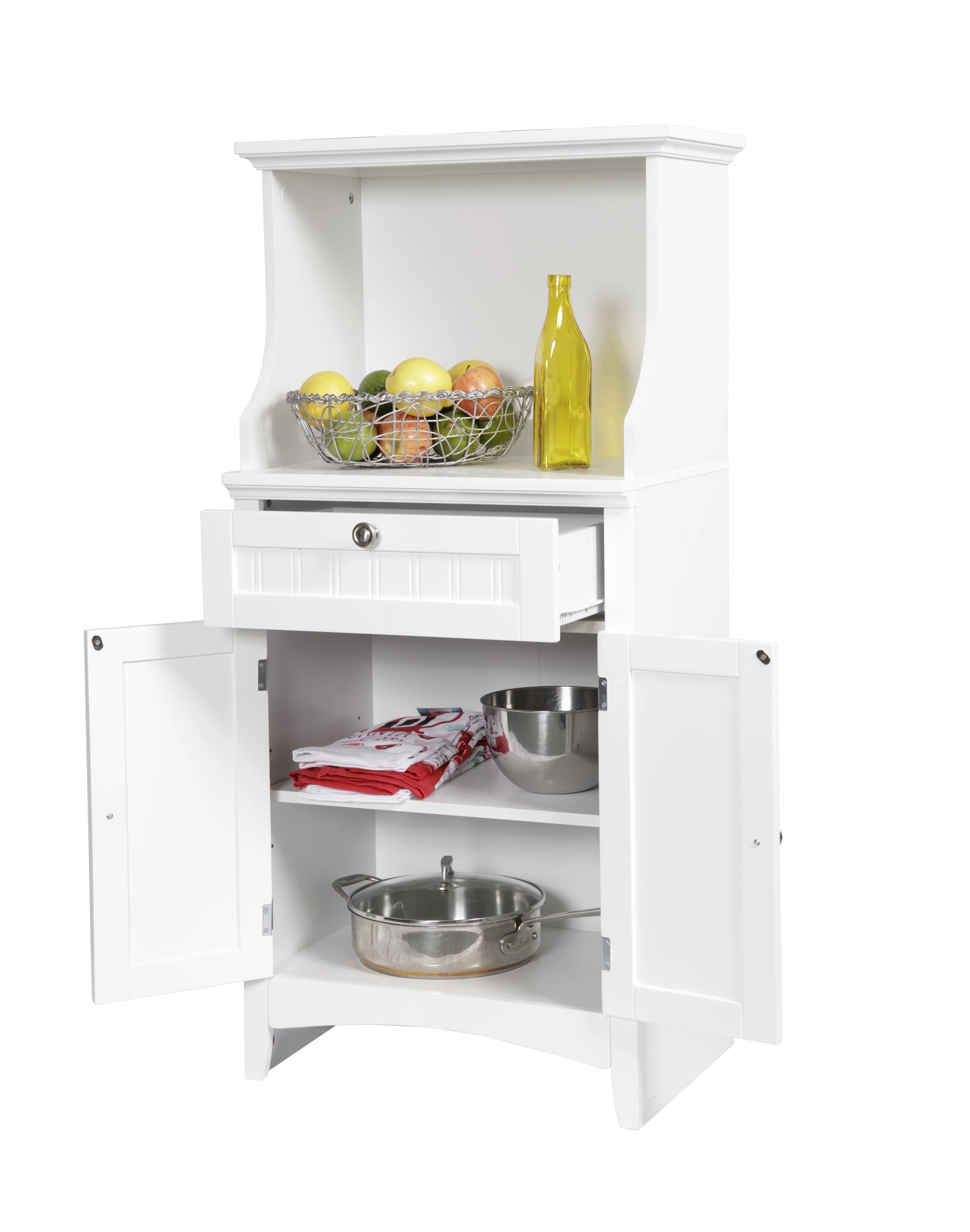 American Furniture Classics Microwave Kitchen Utility Cart Cabinet, White