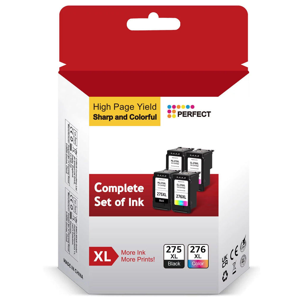 275XL and 276XL Ink Cartridges Combo Pack Replacement for Canon Printer Ink 275 276 Combo Pack 275XL 276XL PG-275 CL-276 for Pixma TS3522 TR4720 TR4700 TR4722 TS3500 TS3520 (4-Pack)