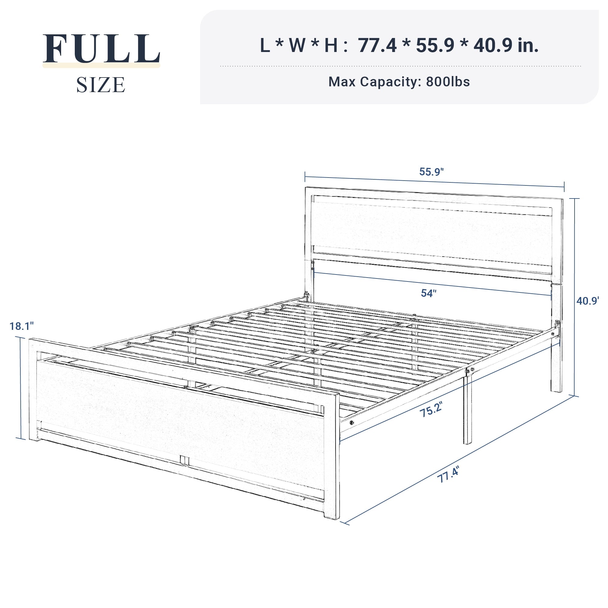 Allewie Queen Size Metal Platform Bed Frame with Square Frame Wooden Headboard&Footboard, Brown