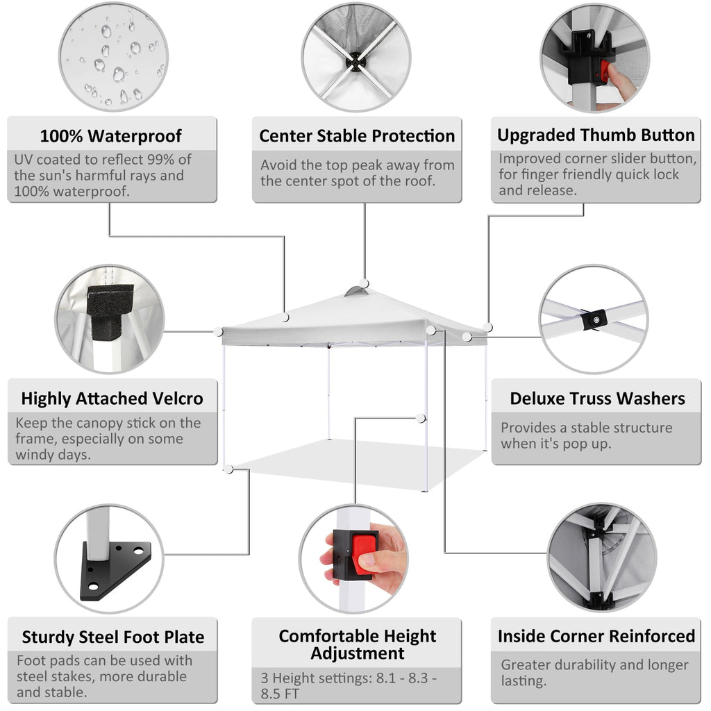 10'x10' EZ Pop Up Canopy with Top Vent, Large Commercial Tent, Waterproof and Sunproof with 4 Removable Sidewalls, Suitable for Weddings come with 4 Sandbags (Black)