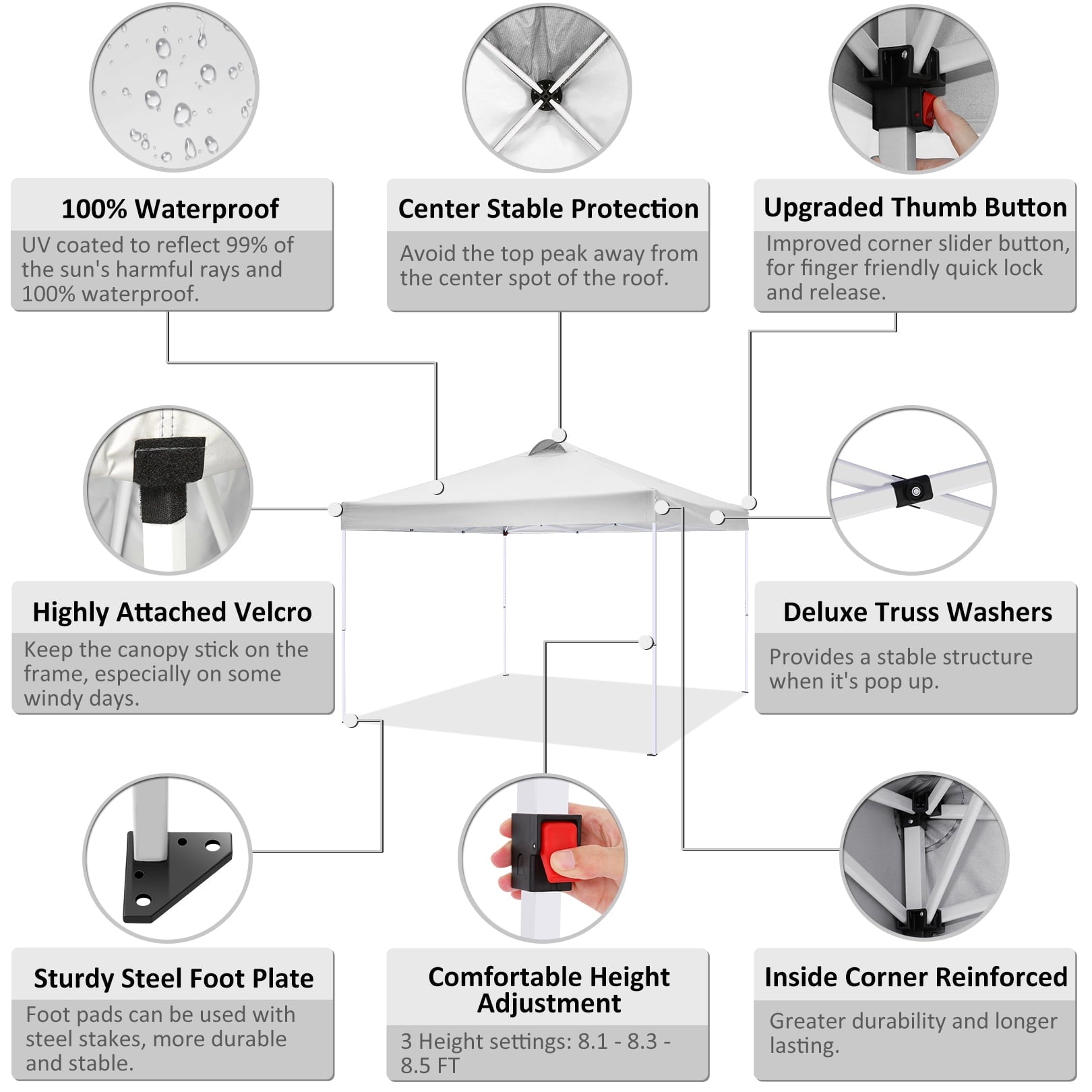 10'x10' EZ Pop Up Canopy with Top Vent, Large Commercial Tent, Waterproof and Sunproof with 4 Removable Sidewalls, Suitable for Weddings come with 4 Sandbags (Black)