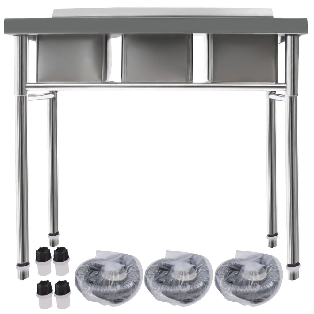 Aiqidi 3 Compartment Freestanding Stainless Steel Utility Sink Commercial Restaurant Kitchen Sink Basin Laundry Sink with 3 Drains