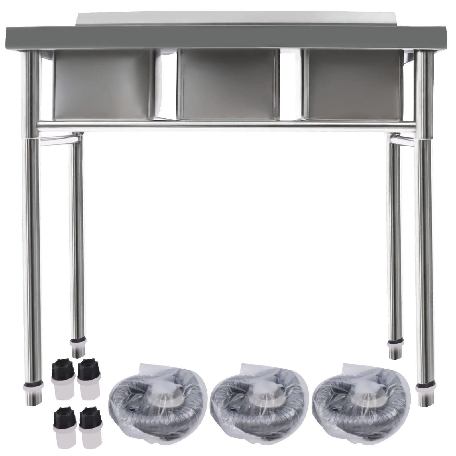 Aiqidi 3 Compartment Freestanding Stainless Steel Utility Sink Commercial Restaurant Kitchen Sink Basin Laundry Sink with 3 Drains
