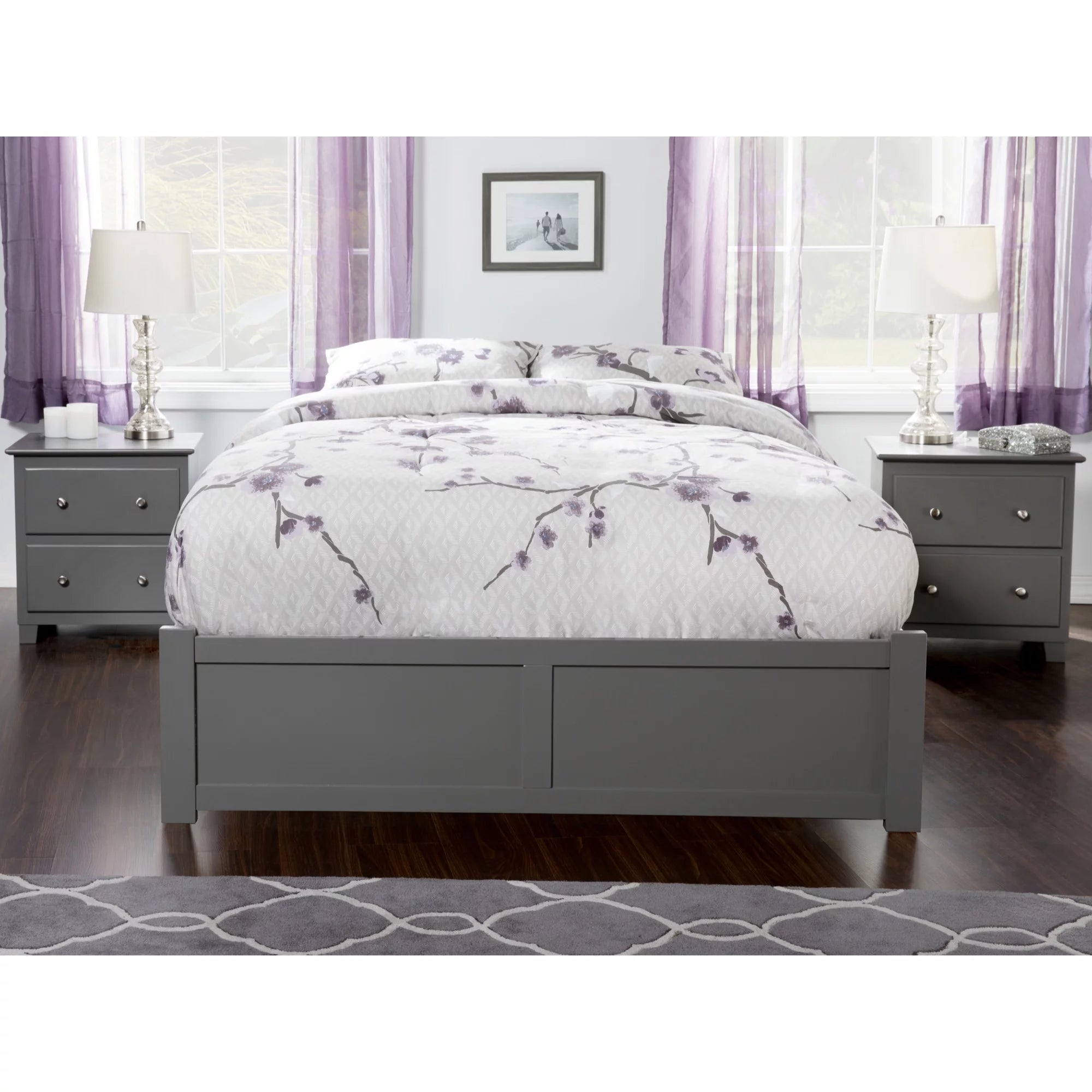 AFI Concord Queen Platform Solid Wood Panel Bed with Trundle in Gray