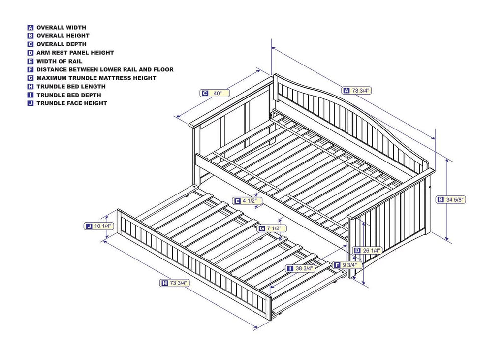 AFI Nantucket Wood Twin Size Daybed Frame with Twin Trundle Grey