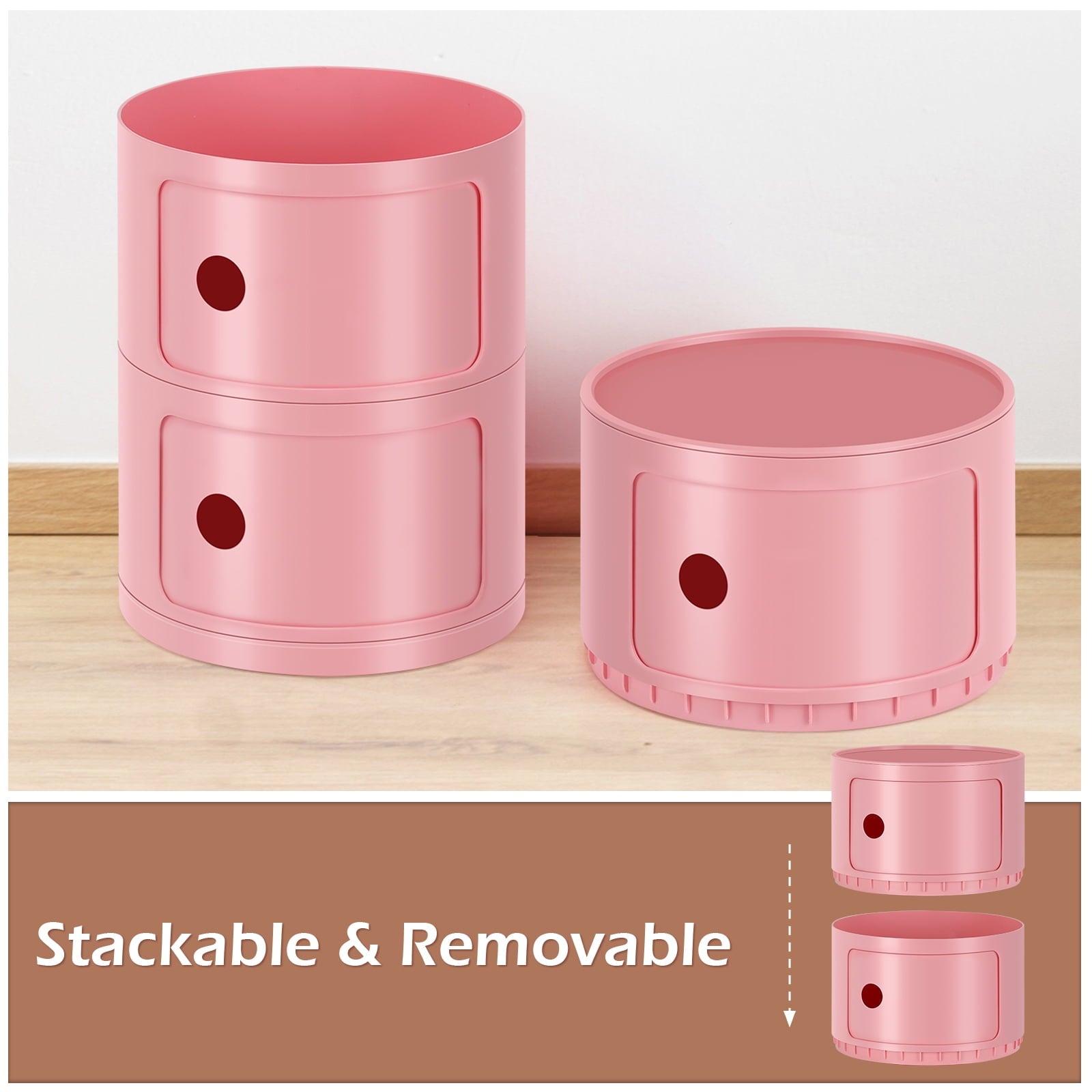 3 Drawer Sliding Barrel Modern Bedroom Nightstand, White