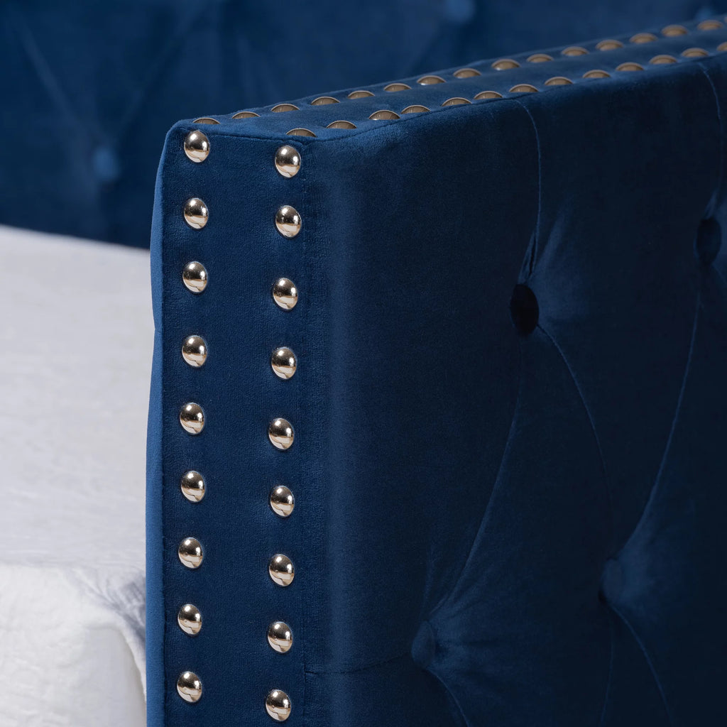 Baxton Studio Larkin Contemporary Upholstered with Trundle Daybed, Twin, Navy Blue