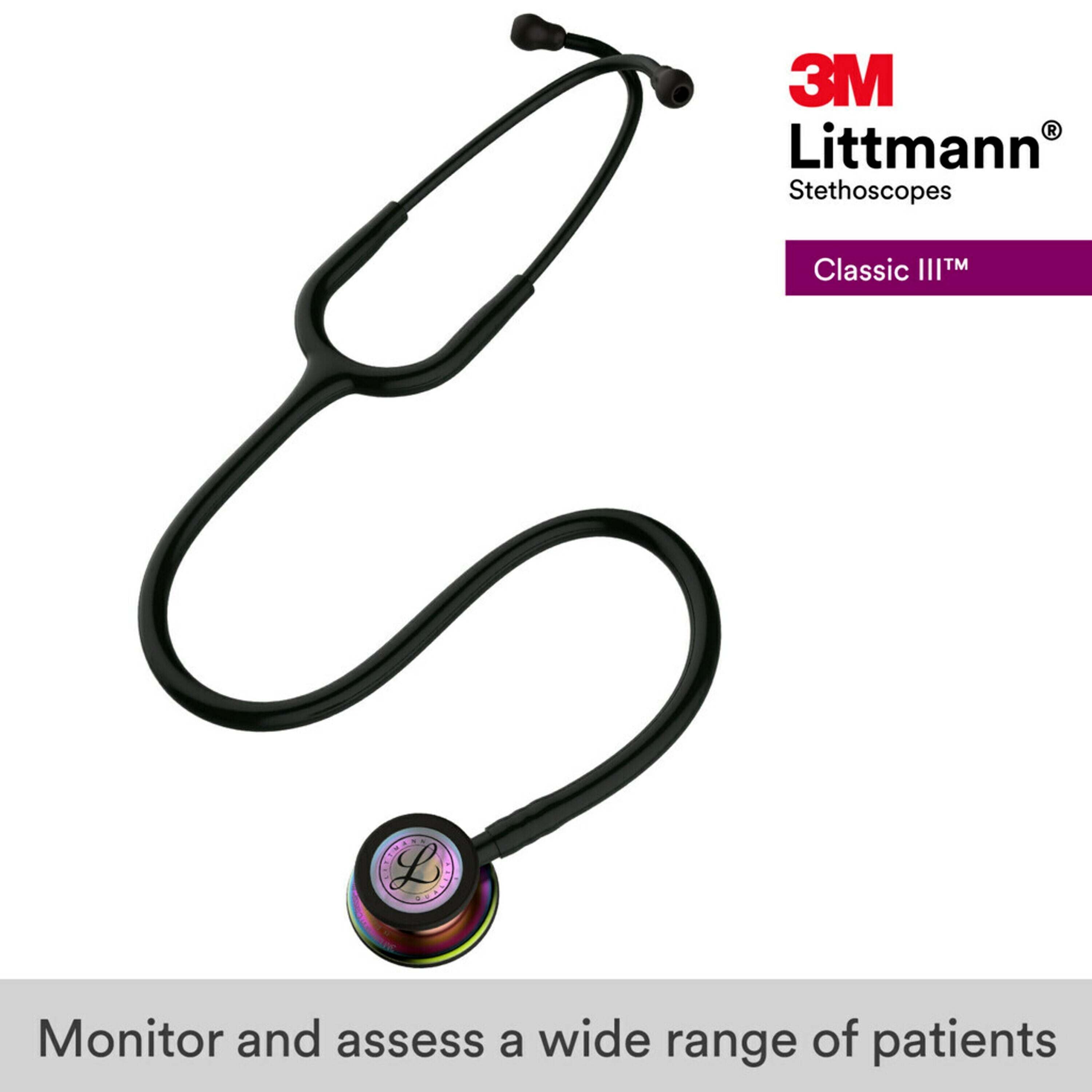 3M Littmann Classic III Stethoscope, Smoke-Finish, Black Tube, 27 inch, 5811